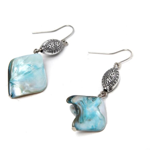 Vintage Iridescent Pearl Mother of Pearl Shell Necklace & Earring Set Coastal - Picture 4 of 12